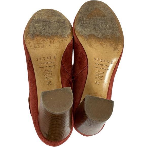 Sezane High Camille Red Suede Boots Size 38 French US 7 Booties Block Heel Boots - Picture 12 of 14